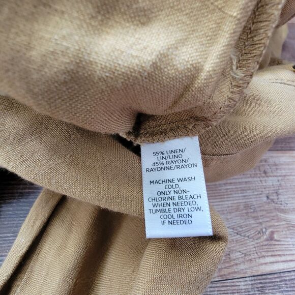 Ann Taylor Loft Womens Sz M Khaki Long Sleeve Linen Blend Utility Cargo Jumpsuit - Picture 12 of 14